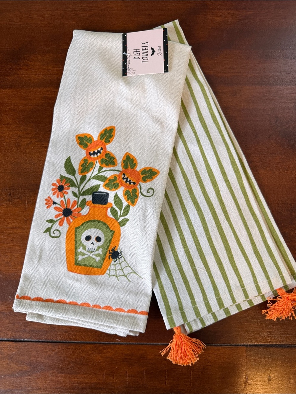 Floral Reaper Halloween theme set of two new dish towels